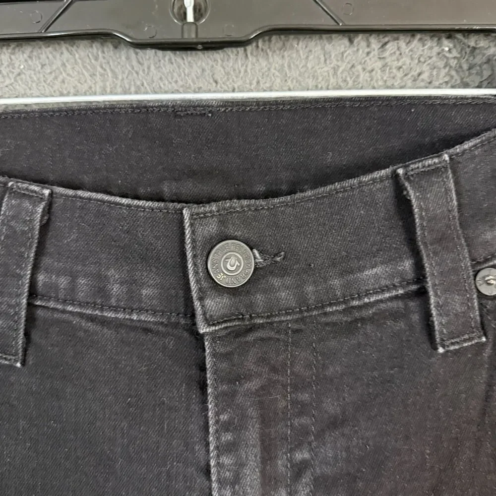 True Religion Jeans Mens 42x31 Black Ricky Relaxed Straight Fit Stretch Denim